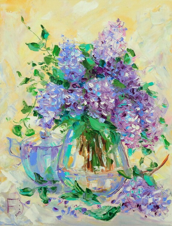 Lilac Flowers painting Oil painting lilac bouquet Still