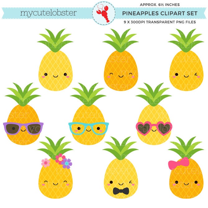 Cute Pineapples Clipart Set pineapple clip art fun