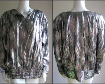 70s 80s vintage silver iridiscent lurex disco glam top