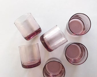 Vintage Purple Glasses, Vintage Purple Glassware, Vintage glasses, Amethyst Glass, Vintage Barware, Bar Glasses, Set of 6 Rocks Glasses