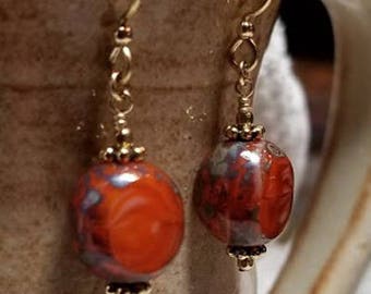 Handmade Earrings - Marbled Ginger - 14K Gold-Filled Earwires
