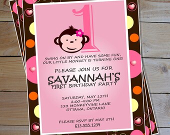 Mod Monkey Birthday Invitation - Girl's Mod Monkey Printable Party Invitation