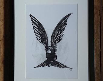 Bird Art Print - Bird Art - Ink Painting - Animal - Swift - Swallow - Orginal Art - Inktober - Ink Drawing - Nature Lover - Wildlife - Fly