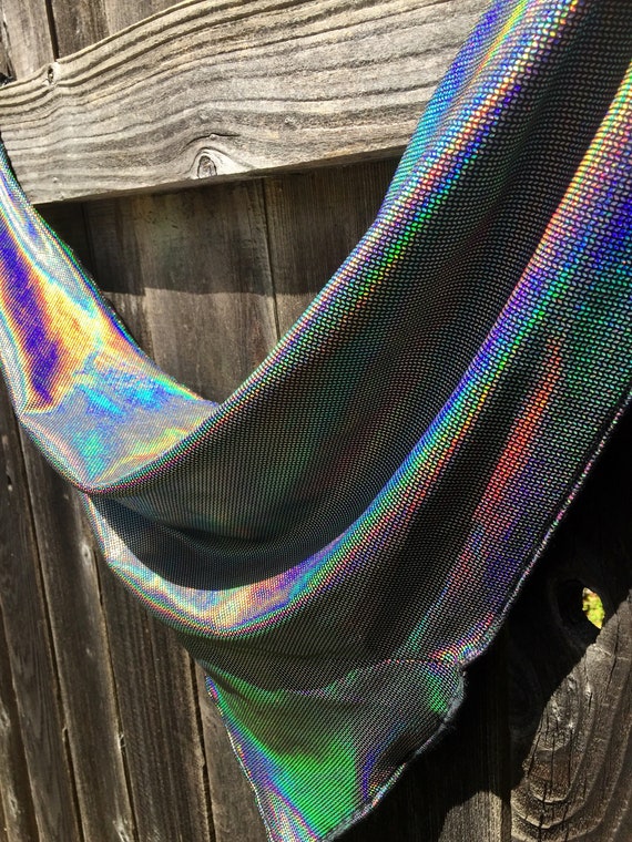 Holographic Silver Leaf pattern on Black Spandex Bandana w/ Hidden Stash Pocket