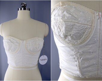 Vintage 1960s Strapless Bra / 60s Maidenform / Cotton Eyelet Vintage Brassiere / Strapless Bustier / Vintage Lingerie / 34