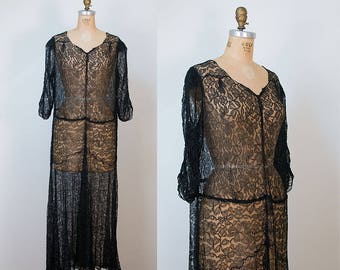 1930s Black Lace Dress / 30s Dress