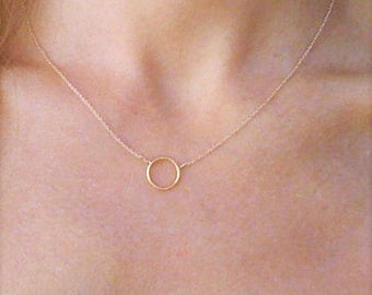 14K Gold Circle Necklace, Gold Karma Necklace, Hammered Gold Circle Pendant, Gold Bridesmaid Jewelry Set Gold Layered Necklace Circle Choker