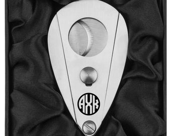 Monogram Engraved Stainless Steel Cigar Cutter In Black Silk Lined Gift Box Personalized Custom Groomsman Best Man Groom Wedding Party Gift
