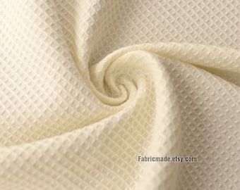 Ivory WAFFLE Cotton Fabric, Waffle Weave Fabric, Waffle Check Fabric Cream Cotton- 1/2 yard