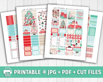 CHRISTMAS WATERCOLOR Printable Planner Stickers/for use with Erin Condren/Weekly Kit/Silhouette Cutfiles/Sweater Weather Winter Woodland