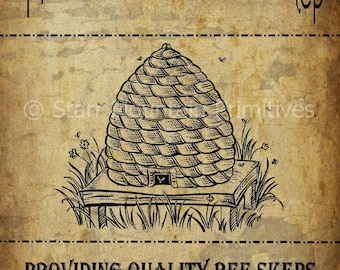 Primitive Bee Skep Honey Pantry Logo Jpeg Digital File for Crock Jar, Labels, Pillows and more!