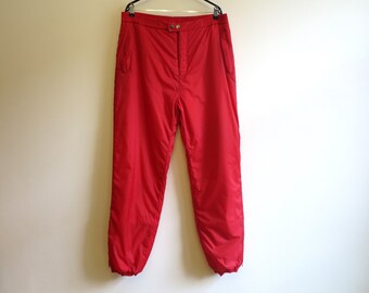 Vintage Hot Red Womens Ski Pants Red Ski Suit Pants Snowboard High Waist Sporty Trousers Warm Pants 2 Extra Large Size