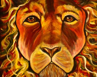 Lion Leo, Zodiac sign Leo, impressionistic painting on canvas