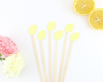 Lemon Drink Stir Sticks | Glitter Lemon Swizzle Sticks | Lemonade Party | Summer Party Decor | Party Stir Sticks | Tropical Drink Stirrers