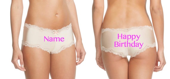 Personalized Happy Birthday Ivory Lace Trim Panty, FAST SHIPPING, Customize for you or a friend