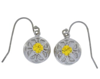 Citrine Round Dangle Earrings .925 Sterling Silver