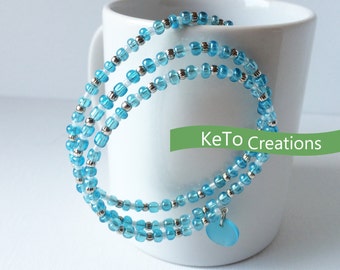 Beaded Wrap Bracelet, Wrap Bracelet, Memory Wire Bracelet, Blue Bracelet