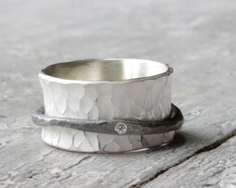 Ring with diamond, ring, Silver ring, forged from 925 silver, diamond ring, ring with structure