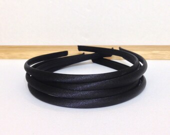 Black Satin Covered Headband set of Five-Five Black Satin Headbands-Black Satin Covered Hard Headband set of 5