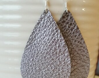 Gunmetal Leather Earrings/Teardrop