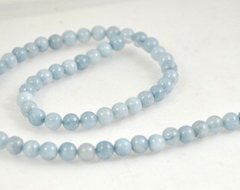 Charm 6mm Round Aquamarine Quartz Gemstone Beads 15" Full One Strand