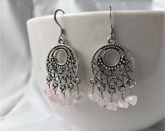 Soul Searching Rose Quartz Chandelier Earrings