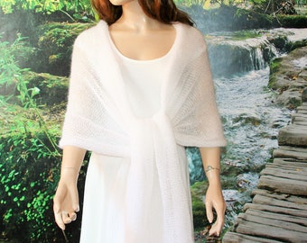 Ivory Scarf, Summer Scarf, White Shawl, Wrap, Mohair Scarf, Mohair Scarf, Knitted Mohair Scarf, Mohair Shawl, Bridal shoulders cover, Shrug