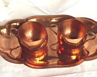 Copper Creamer and Sugar Bowl, Vintage Copper Creamer/Sugar Bowl Set, Copper Craze, Vintage Kitchen, Retro Copper Creamer/Sugar Bowl w/Tray