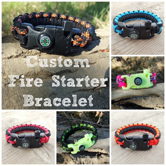 Customizable Fire Starter Paracord Bracelet with Flint and
