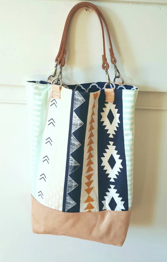 Navy & Mint Aztec Diaper Bag Leather Diaper Bag Aztec and