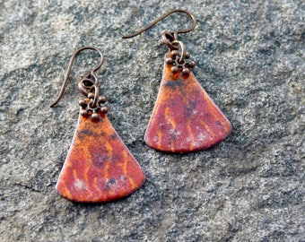 Torch fired enamel earrings, campfire