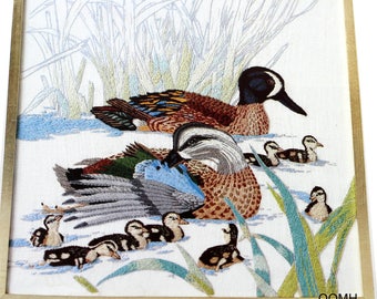 Blue Winged Teal Ducks Hallmark Cards Vtg Crewel Embroidery Kit Linen Wool 1977
