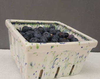 Ceramic Berry Basket - Blueberry Basket - Strawberry Basket - Ceramic Produce Basket - Ceramic Basket- Hand Painted Ceramic Berry Basket