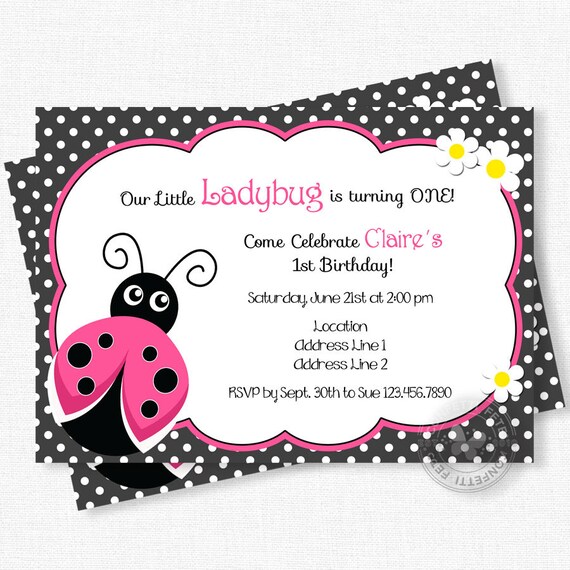 items similar to ladybug birthday invitation pink ladybug pink ladybug invitation