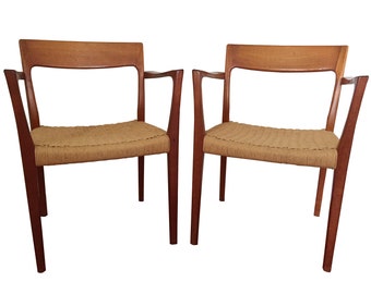 Pair of Danish Modern Teak Arm Chairs by Svegards Markaryd / Paper Cord Seats / Made in Sweden / Mid Century Scandinavian Design