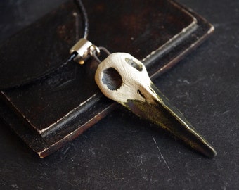 men gothic choker, crow skull necklace, bird skull jewelry, raven skull pendant