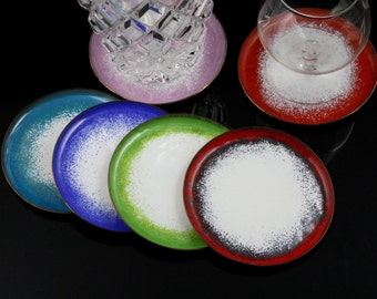 Vintage Enamel Coated Copper Coasters, Set of 6 / Made of Copper, Enamel Coated