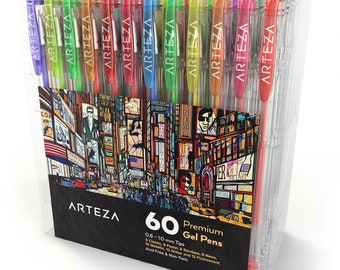 Arteza Gel Pens 60-Individual-Colors Acid-Free & Non-Toxic (0.8-1.0 mm Tips, Set of 60)