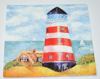 Lighthouse Paper Napkins for Decoupage, Paper Crafts, Nautical Decoupage Paper Napkins, Printed Craft Serviette, Scrapbooking, Lunch Napkin
