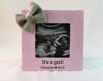 Its a girl Gender reveal Christmas ornament personalized baby announcement frame