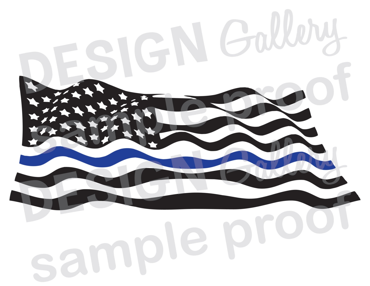 American Flag Thin Blue Line Distressed Rippled Wave