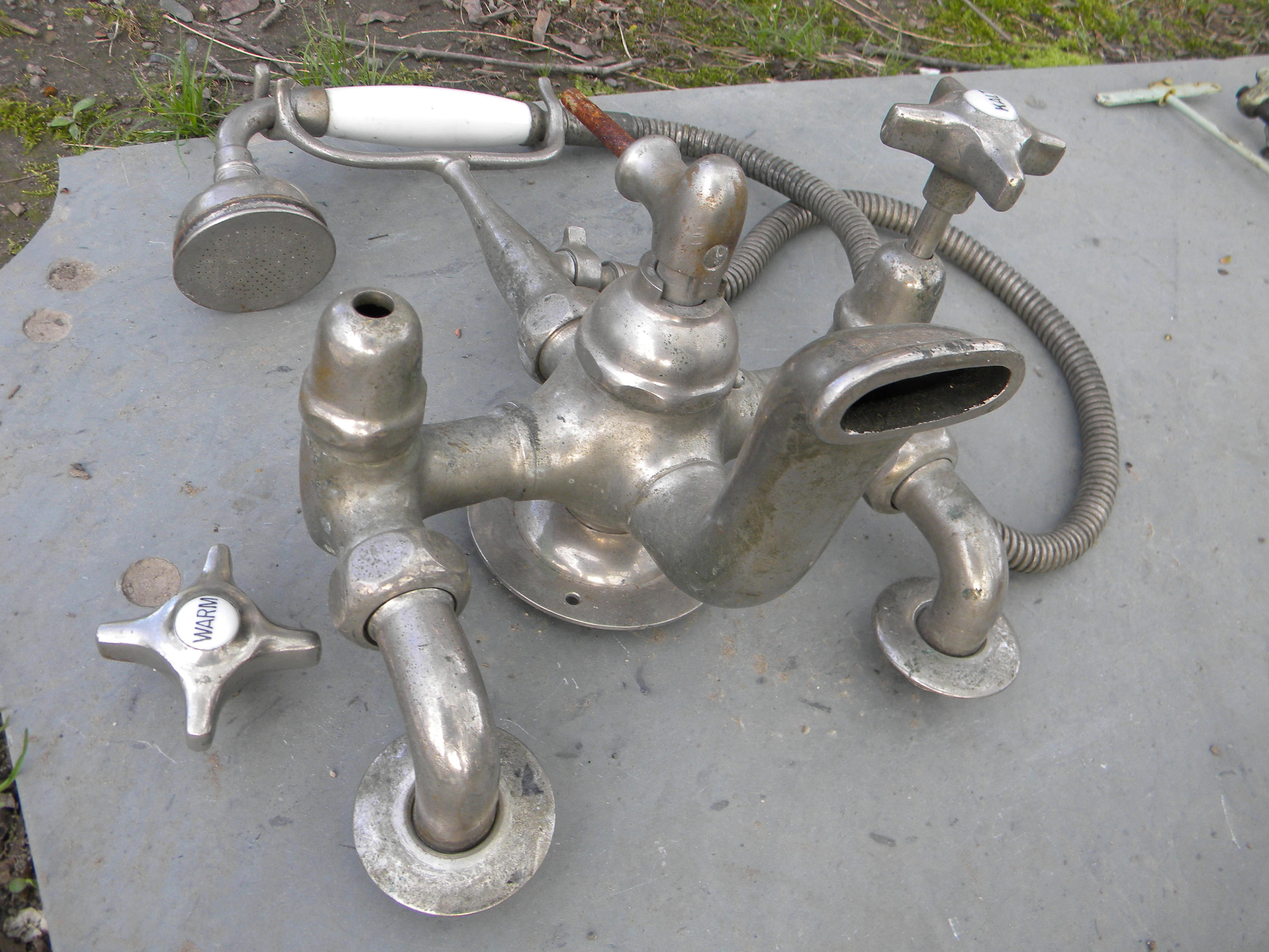 antique vintage 1920s or so BATHROOM TUB FAUCET and hand held