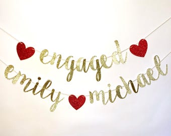 ENGAGED BANNER, engaged name banner, engaged name sign, engagement banner, engaged decor, engagement name sign, engaged, engaged photo prop