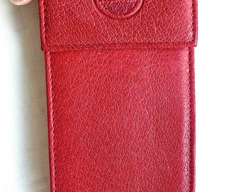 Vintage Eyeglasses Case - Leather Case - Red Leather - Sunglasses Case - Accessory Case - Made in Italy - Satin Lined Case - Pipe Case