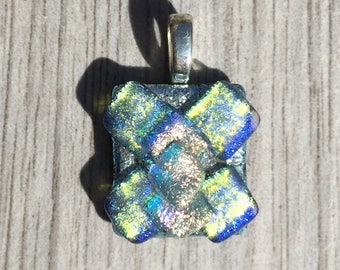 Dichroic Fused Glass Earrings - Triple Layered Mosaic Pendant