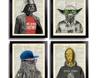 Star Wars Art Print Set Yoda Office Wall Art Set of Prints Dictionary Art Print Set of 4 Prints Cool Man Gift for Boyfriend Movie Poster 540