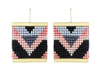 Beadwoven earrings Ethnic earrings Beaded earrings Seed bead earrings Boho earrings Colorful earrings Bead earrings Brass earrings