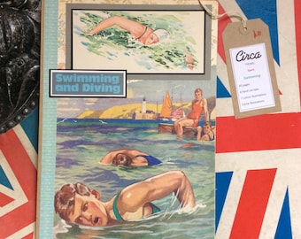 Handmade vintage swimming themed journal/notebook/diary