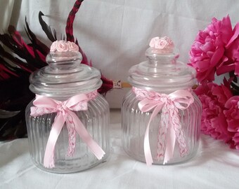 glass jar Shabby chic pink powder