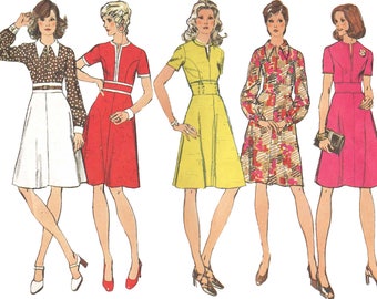 1970s Dress Pattern Princess Seam Slit Neck Pointed Collar Midriff Dress Vintage Sewing Pattern Simplicity 5500 Size 12 Bust 34